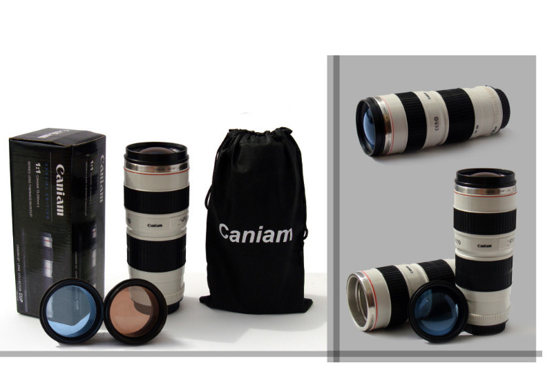 Термочашка у формі об'єктива Caniam (Canon) EF 70-200 з чохлом Біла