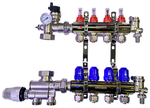 Колектор для теплої підлоги на 4 контури з нижнім підключенням