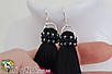 Сережки сережки пензлик чорний пензлик довгі висячі вечірнє НОВИНКА Пензлі чорний колір бісер, фото 3