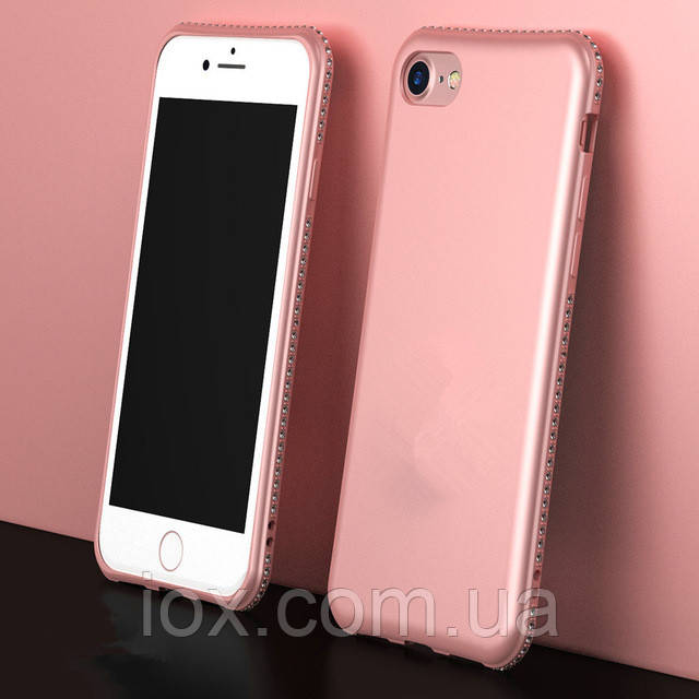 М'який TPU рожевий чохол з камінням Сваровські для iPhone 6/6s