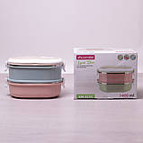 Ланч бокс подвійний Kamille KM-2125 1400мл Ланч бокс для їжі Якісний контейнер для обідів Ланч бокс, фото 5