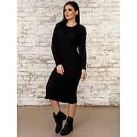 Платье вязаное длина миди с аранами турецкая мериносовая пряжа премиум качества черное