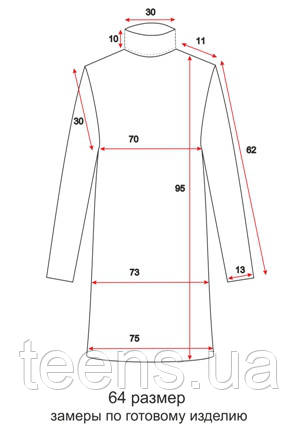 Платье с воротником - прямой рукав - 64 размер - чертеж