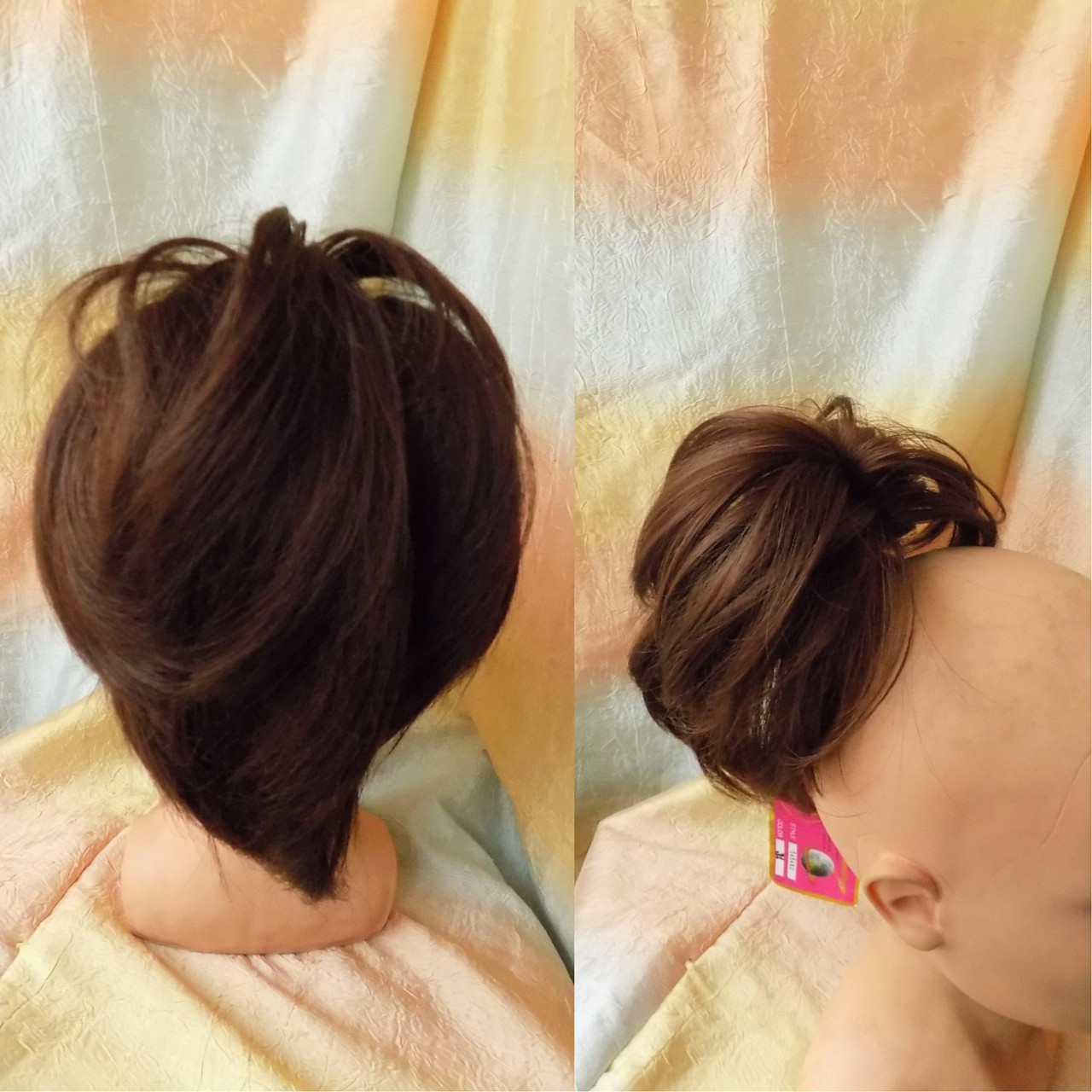 Хвіст короткий пальмочкой на крабе з термоволосся "рожки" каштановий  6154А t-33, фото 1