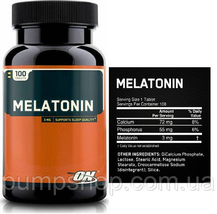 Мелатонін Optimum Nutrition Melatonin 3 мг 100 таб., фото 2
