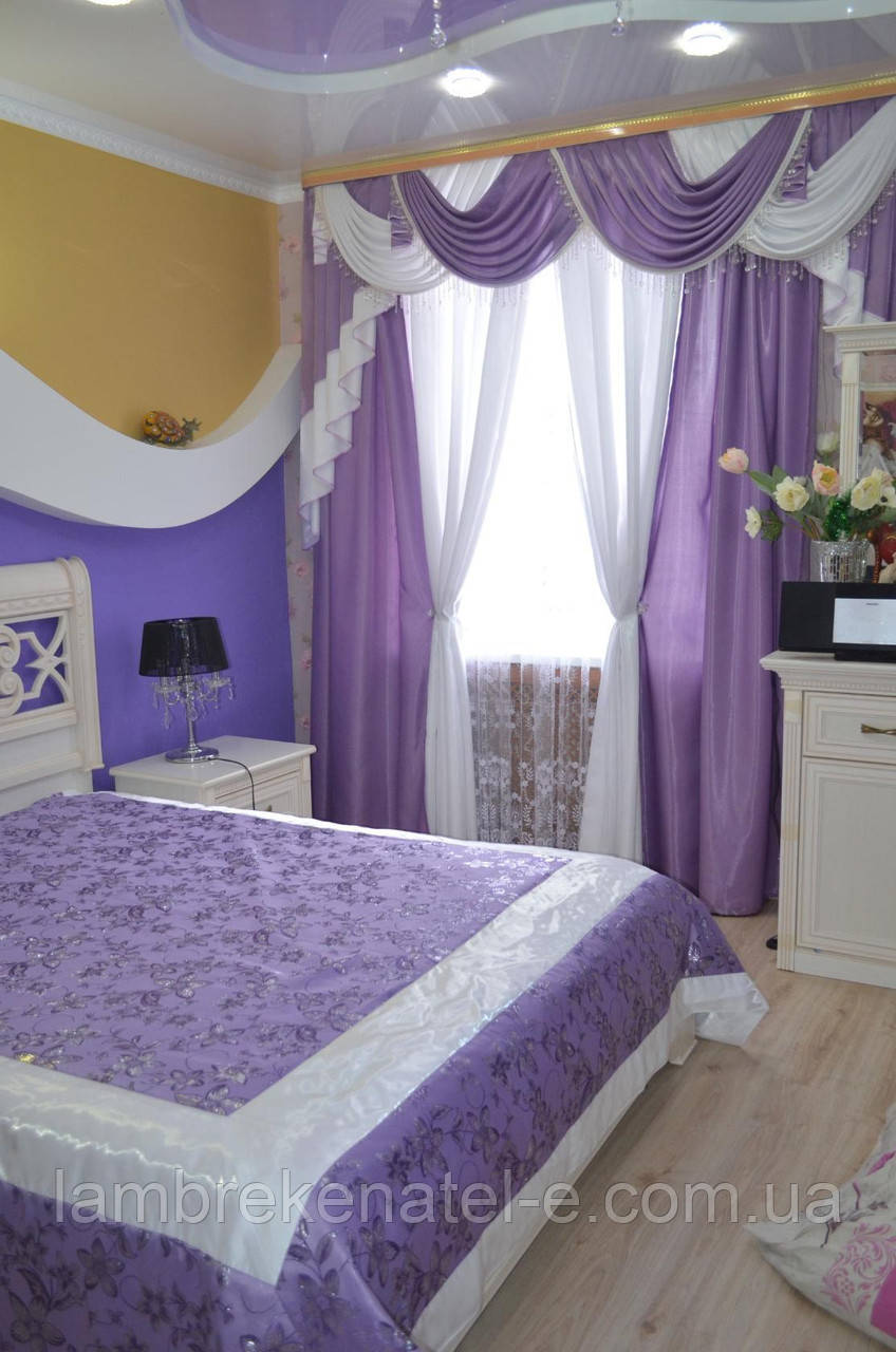 Ламбрекен у спальню бузковий комплект, фото 1