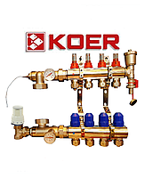 Коллектор распределительный гребенка для теплого пола Koer на пять контуров в сборе