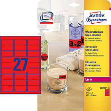 Етикетка, що замикається, неонова Avery, 27 на аркуші, 63,50 x 29,60 мм, червона