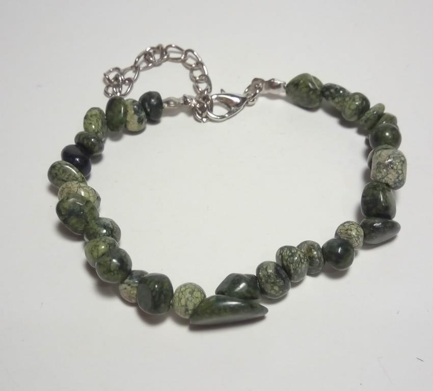 Браслет Змійовик крихта, натуральний камінь, зелений колір і його відтінки, тм Satori \ Sb - 0115