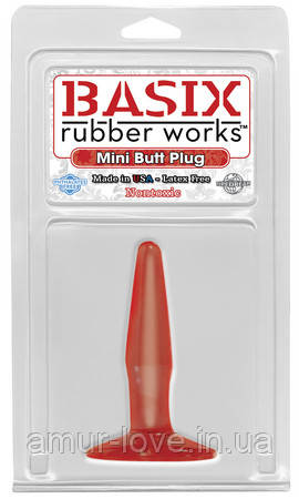 Анальний корок Basix Rubber Works — Mini Butt Plug, red, фото 1