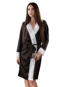 Чорний атласний халат жіночий (розміри XS-3XL)
