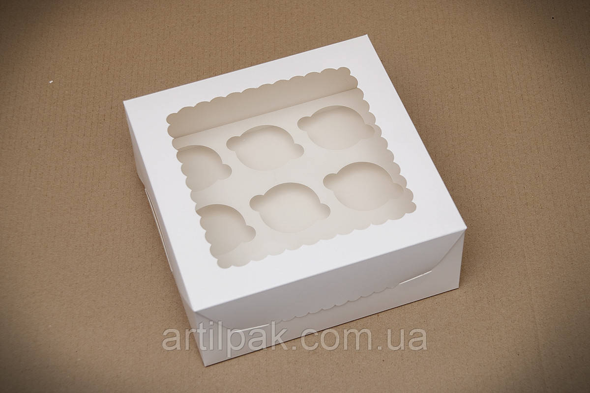 Коробка для капкейков, кексов и мафинов 9 штук Белая 250*250*100 с окном - фото 3 - id-p512728517