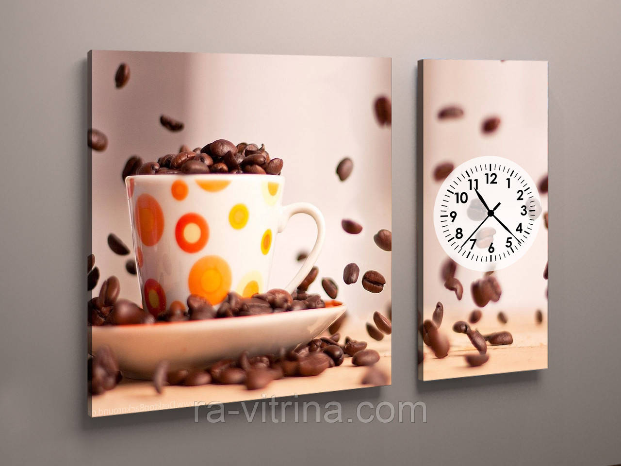Модульні картини на полотні з годинником Чашка кави