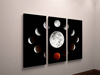 Модульна картина друк на полотні Космос фази місяця Планети Місяць 90х60 з 3-хчастей