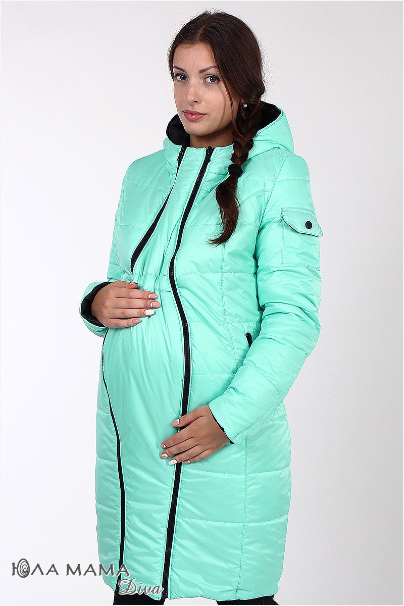 Довге зимове двостороннє пальто для вагітних "Kristin" OW-48.051 чорне з м'ятою, розмір 44