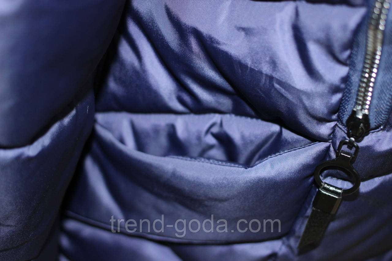 Курточка женская зимняя короткая, синяя, холлофайбер, с капюшоном - фото 5 - id-p639914858