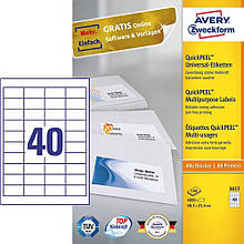 Етикетка, що змоколюється універсальна Avery, 40 на аркуші, 48,50 x 25,40 мм, біла