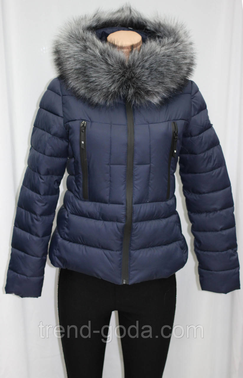 Куртка женская зимняя приталенная, синяя, с капюшоном - фото 1 - id-p639981623