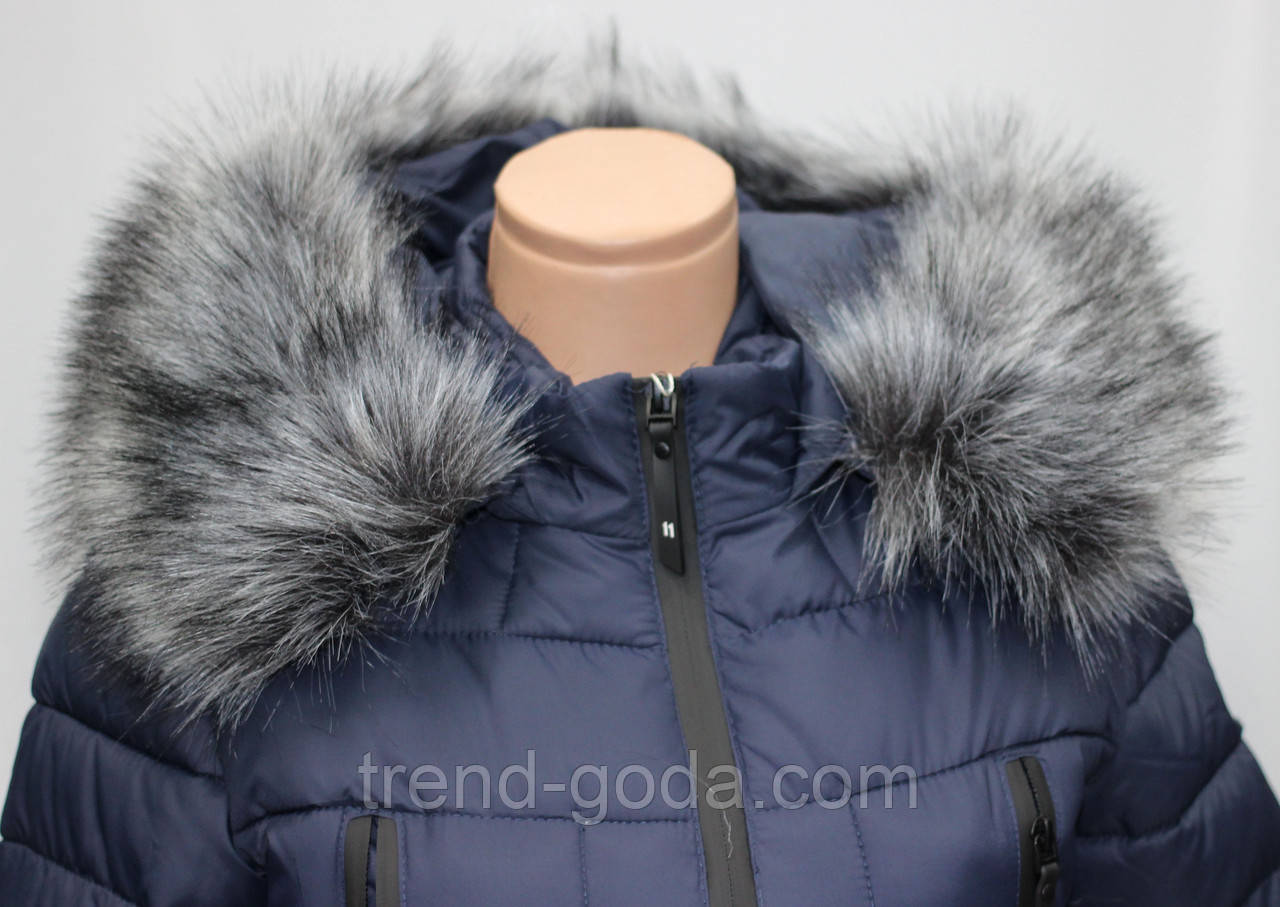 Куртка женская зимняя приталенная, синяя, с капюшоном - фото 6 - id-p639981623