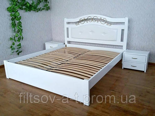 Біле двоспальне ліжко з м'яким наголов'ям із масиву дерева "Фантазія Преміум" від виробника, фото 2