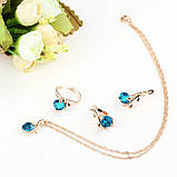 Ювелірний комплект Синій смарагд/Набір прикрас кулон сережки кільце, фото 2