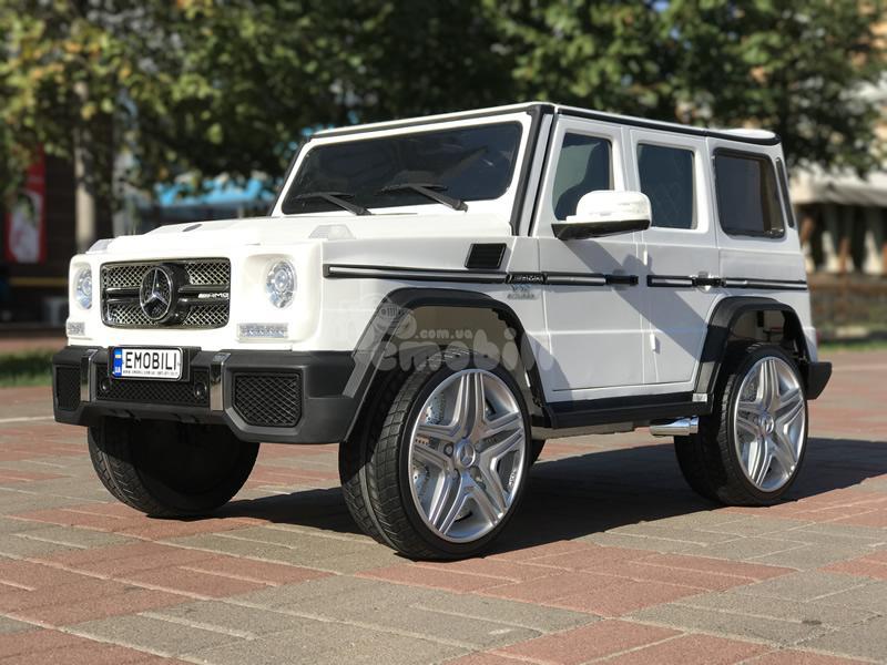 Дитячий електромобіль Mercedes-Benz G63 AMG Кубик, підсвічування днища, ручка, коліщатка, багажник задній