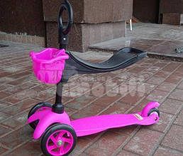 Самокат триколісний pink (толокар + самокат)