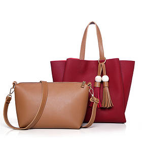 Жіноча сумка з пензликами велика червона + клатч з екошкіри опт