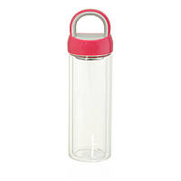Бутылка-термос стеклянная с ситечком для заварки малинового цвета