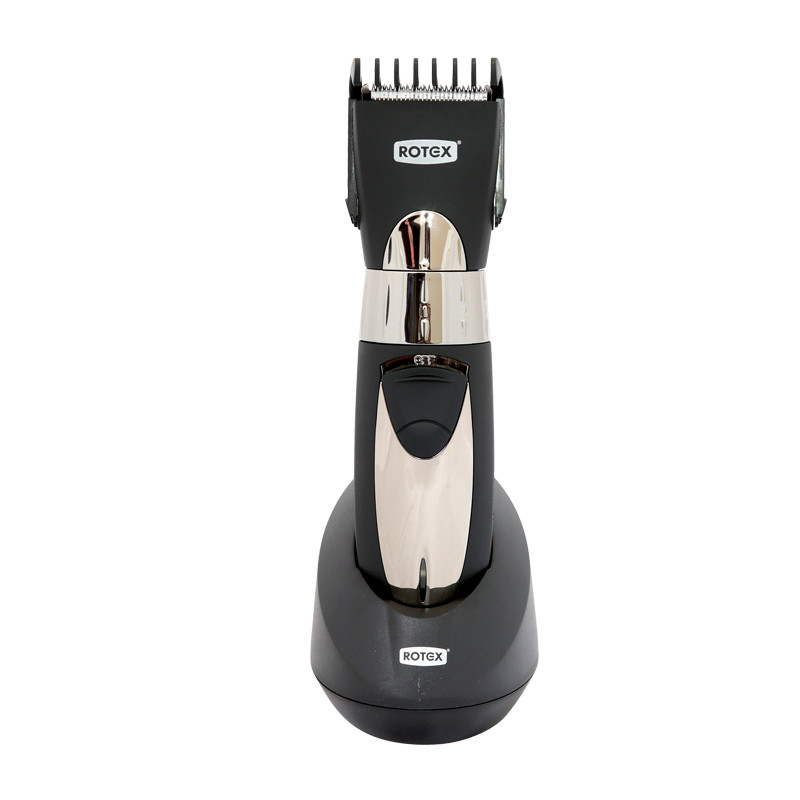 Машинка для стрижки волосся і бороди, хром-чорна, 3 Вт, титанова насадка, 2 комбіновані насадки, підставка для зарядки, фото 1