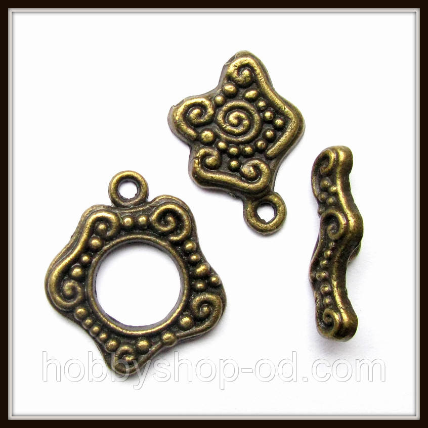 Замок тогл "морська зірка" бронза (2,1х1,8; h 1,9; кончовик 1,8х1,4 см) 3 шт. в уп, фото 1
