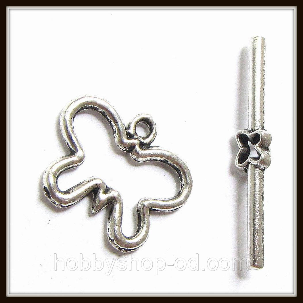 Замок тогл "метелик" срібло (1,7х2; h 3,2 см) 5 шт. в уп, фото 1