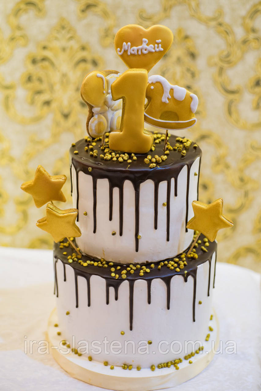 Дитячий Торт на 1 рік (кремовий без мастики), фото 1