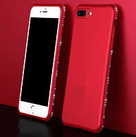 Червоний м'який чохол з камінням Сваровські для iPhone 7+ 8+