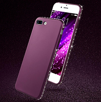 Фіолетовий м'який чохол з камінням Сваровські для iPhone 7+ 8+