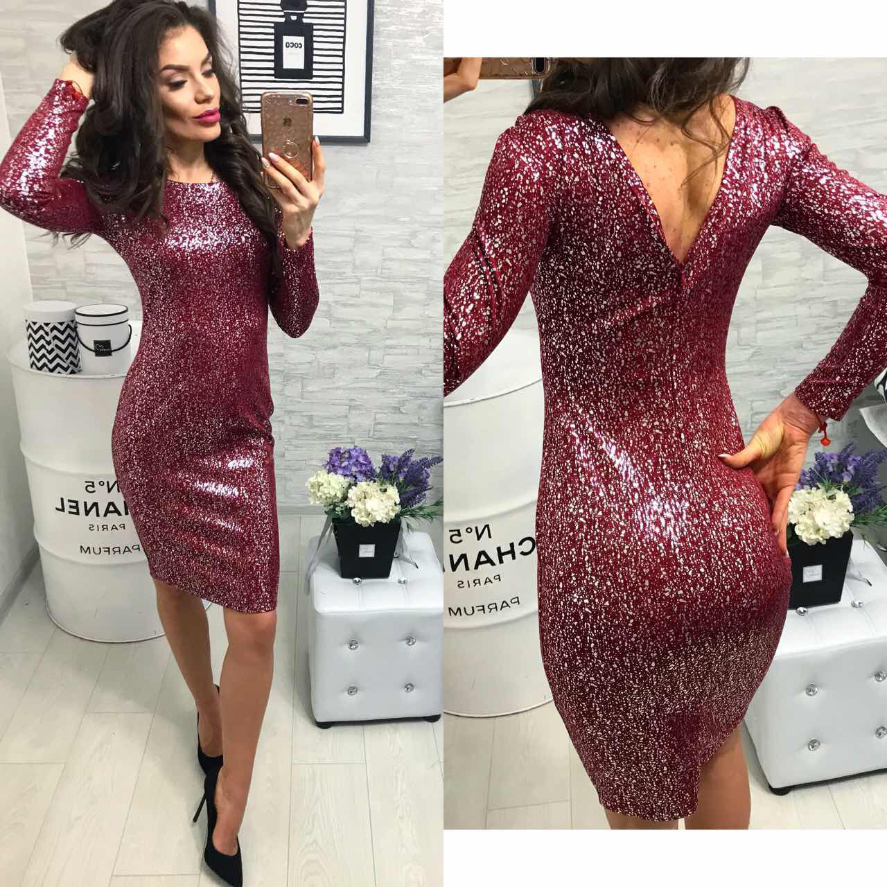 Плаття 801 турецький трикотаж марсала