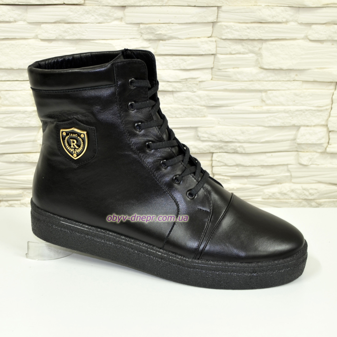 Черевики жіночі шкіряні чорні на товстій підошві, фото 1