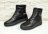 Черевики жіночі шкіряні чорні на товстій підошві, фото 4