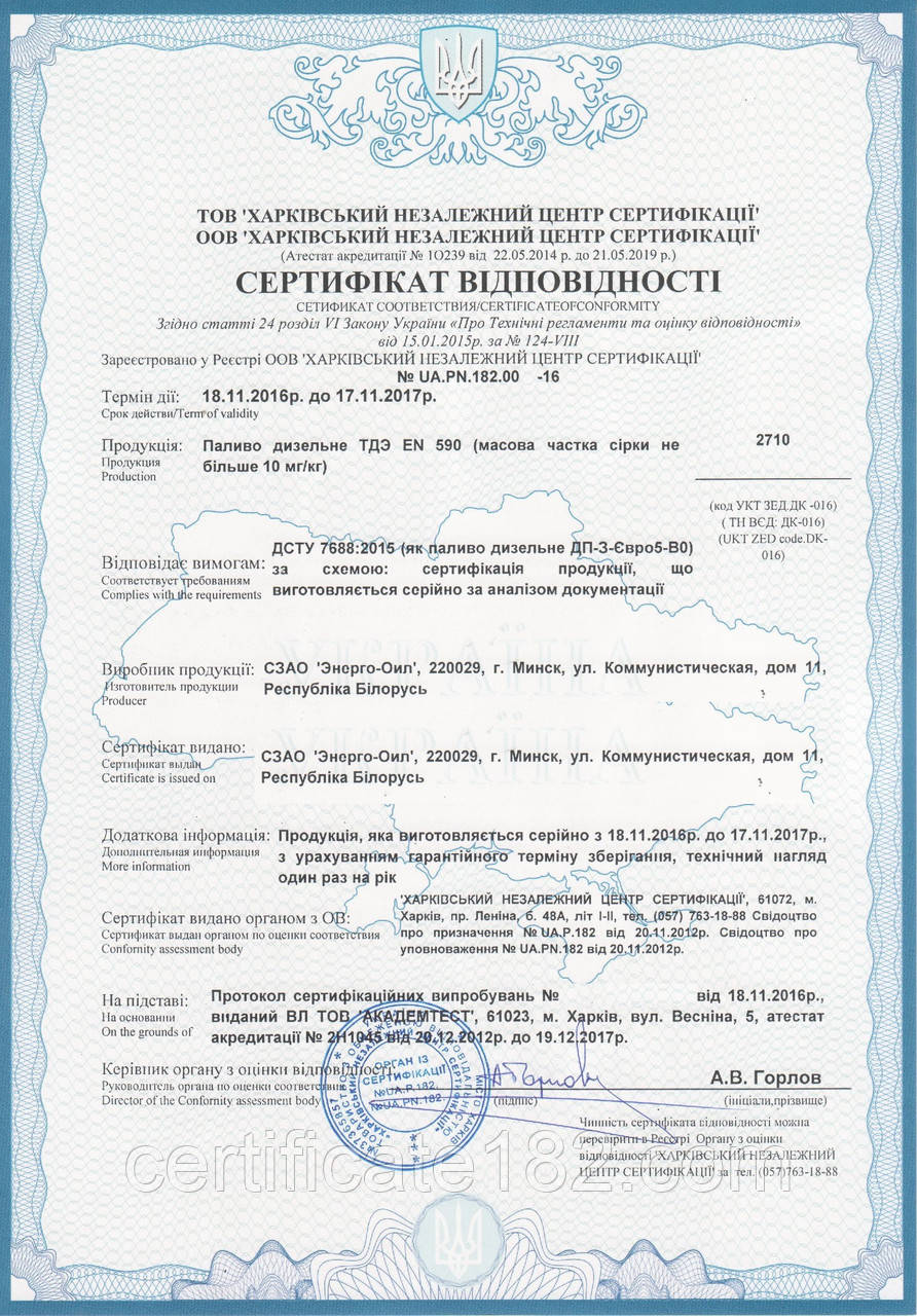 Сертифікат на паливо (бензин, дизель, кісткове паливо)