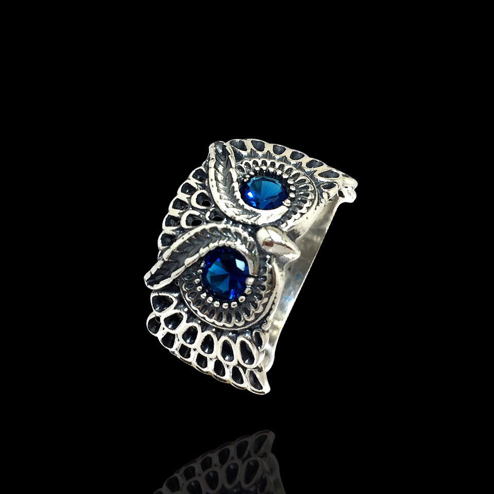 Срібне кільце СОВА з фіанітами