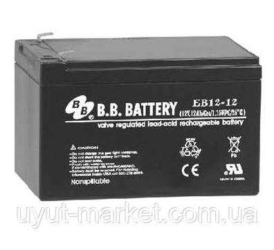 Акумуляторна батарея AGM 12 А/год 12 В EB12-12, циклічний режим BB Battery