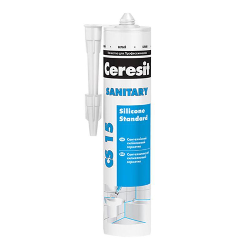 Герметик санітарний силіконовий Ceresit Silikon (Церезит Силікон) CS-15 (білий), 280 мл, фото 1