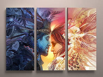 Картина модульна Абстракція Закохані Секс Енергія Поцілунок Любов Двоє 90х60 з 3-х частин