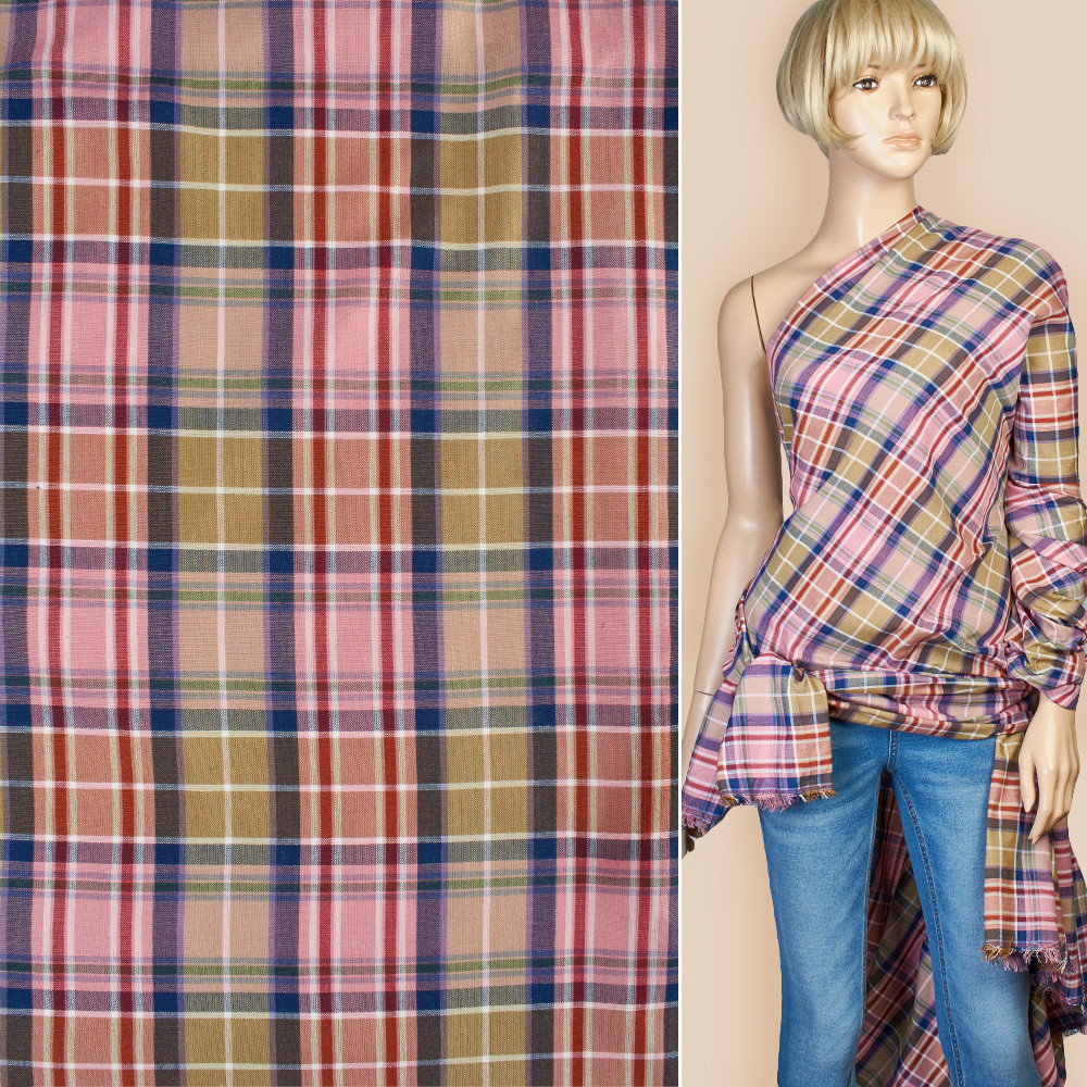 Шотландка рожево-бежева в біло-фіолетову клітку ш.145