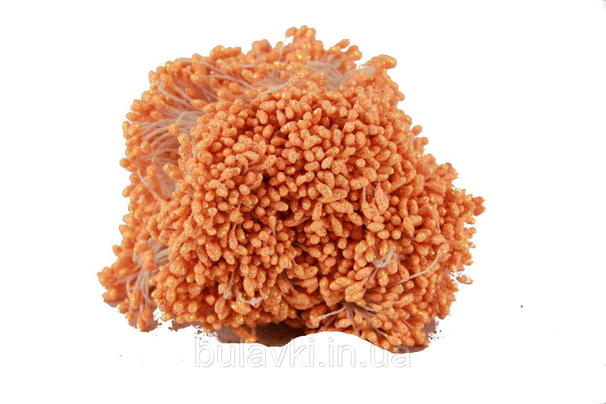 Квіткова тичинка з блискітками 0,3 см колір оранж 1700шт, фото 1
