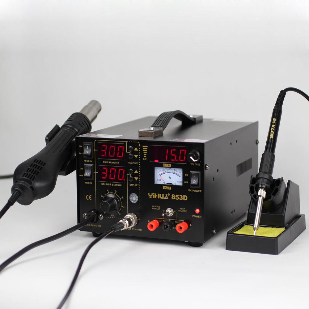 Паяльна станція Yihua 853D 3в1 з джерелом живлення 15V 1A