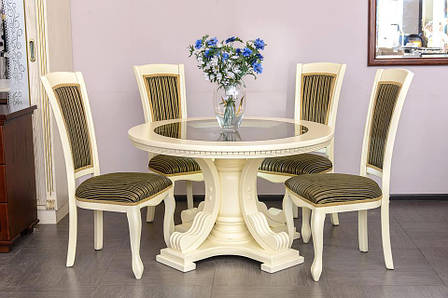 Стіл круглий дерев'яний зі скляною стільницею нерозкладний для вітальні /кухні в класичному стилі Міраж РКБ-Меблі, колір на вибір, фото 1