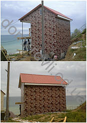 обшивка дома профнастилом ПС 10 под дикий камень