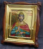 Кіот для ікони Святого Ігоря Чернігівського, фігурний, що відкривається, з позолоченою внутрішньою рамкою., фото 2