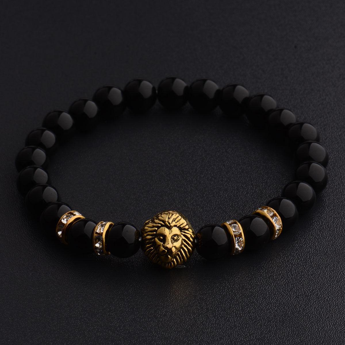 Чоловічий браслет із натурального каменю BLACKLION GOLD II GLOSS чорний золотистий